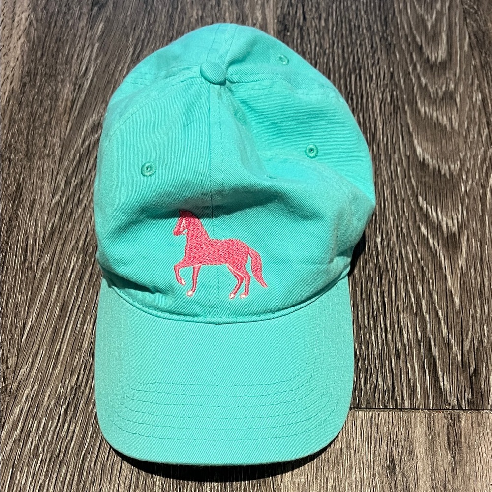 Teal Cap with Pink Horse Embroidery